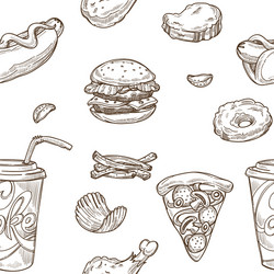 fast food sketch pattern background vector image
