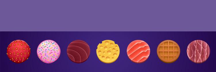 game ui food app icons cartoon round buttons set vector image