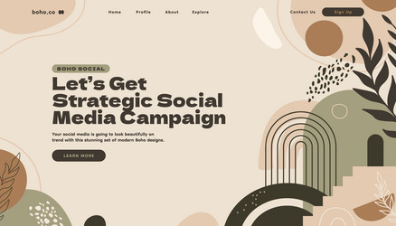 boho style landing page with abstract shapes vector image