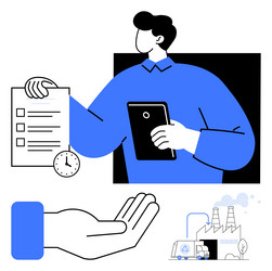 man holding tablet interacting with checklist vector image
