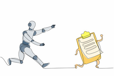 single continuous line drawing robot chasing vector image