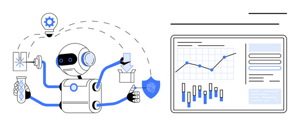 ai robot performing multiple tasks while analyzing vector image