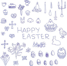 big set of hand-drawn sketchy easter objects vector image