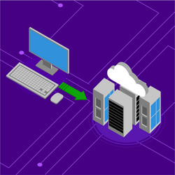 computer connected to a 3d cloud computing network vector image