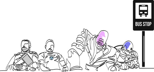 continuous line art minimal people on bus queue vector image