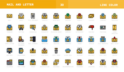mail and letter filled line color style icons set vector image