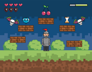arcade game world and pixel scene design vector image