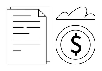 document and dollar coin with cloud symbolizing vector image