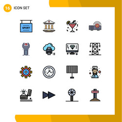 16 user interface flat color filled line pack vector image