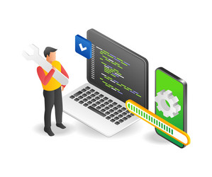 man maintain program language to update app vector image