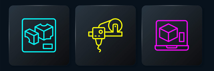 set line 3d printer and black square button vector image