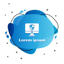 white computer monitor and shield icon isolated vector image