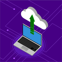 laptop uploading to a 3d cloud computing icon vector image
