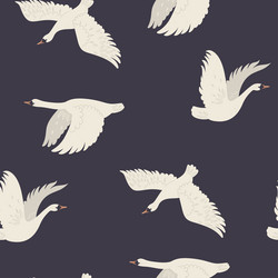 seamless pattern with flying swans on a dark vector image
