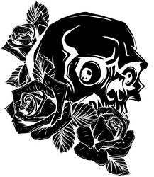 black silhouette of vintage human skull tattoo Vector Image