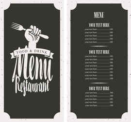 menu on black background with fork in hand vector image