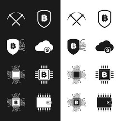 set cryptocurrency cloud mining shield vector image