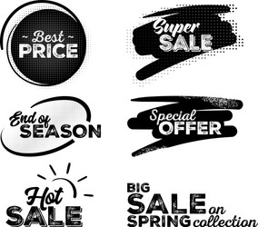 set of black labels with halftone patterns vector image