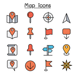 map icon set in color line style vector image