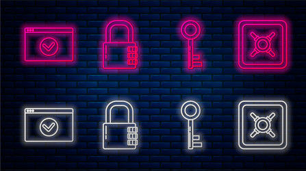 set line safe combination lock key secure your vector image