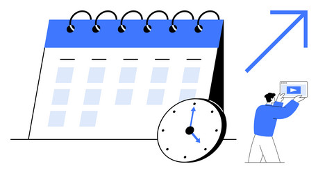 calendar with clock representing time management vector image