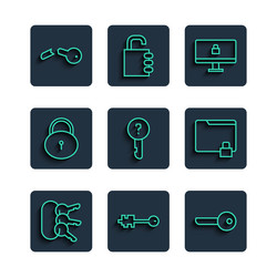 set line bunch of keys old key lock on computer vector image