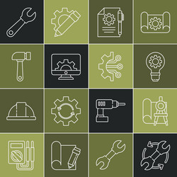 set line wrench and arrows as workflow graphing vector image