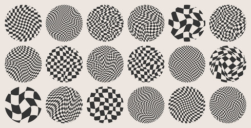 trendy round checkered pattern distorted tiled vector image