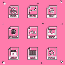 set 3ds file document svg avi html otf vector image