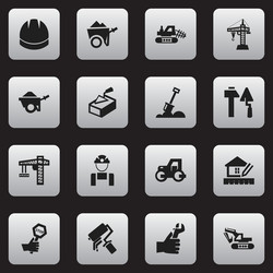 set of 16 editable structure icons includes vector image