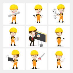 set of 9 engineer and labor worker in difference vector image