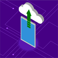 tablet uploading to a 3d cloud computing icon vector image