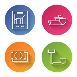 set line document with graph chart ship vector image