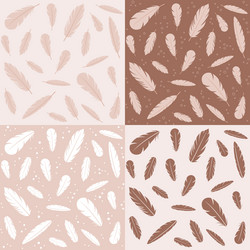 set of seamless patterns with feathers in beige vector image