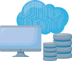 computer monitor with circuit cloud and disks vector image