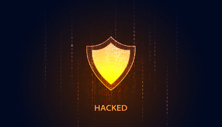 concept shield and hacked binary cyber security vector image