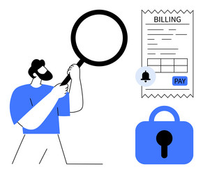 man examines billing statement with magnifying vector image