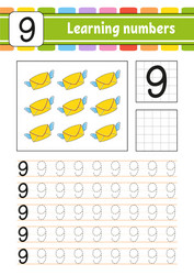 number 9 trace and write handwriting practice vector image