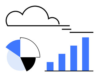 cloud storage with bar chart analytics and pie vector image
