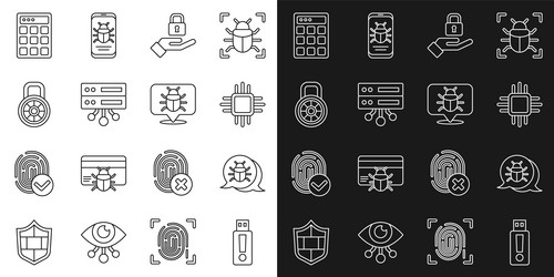 set line usb flash drive system bug processor vector image