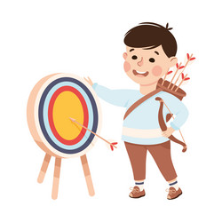 cute little boy with bow and arrows doing archery Vector Image