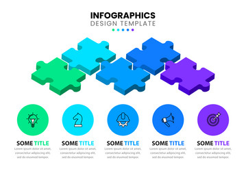 infographic template puzzle with 5 steps and icons vector image