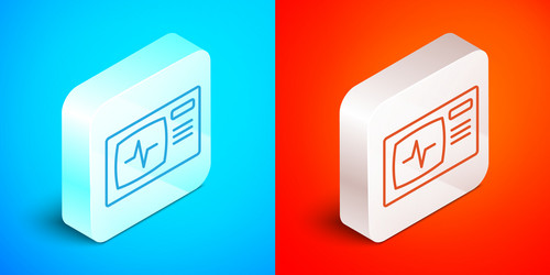 isometric line computer monitor with cardiogram vector image