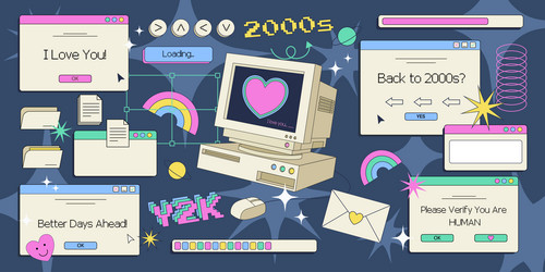 y2k sticker set with retro computer screens vector image