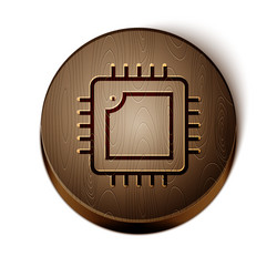 brown line computer processor with microcircuits vector image