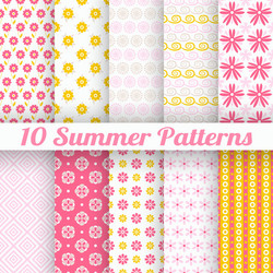 10 light summer seamless patterns tiling fond pink vector image