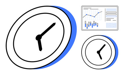 clock with data analytics charts highlighting time vector image