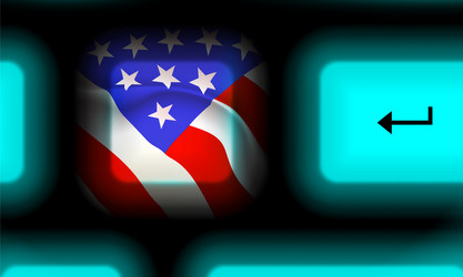 american flag button in neon computer keyboard vector image