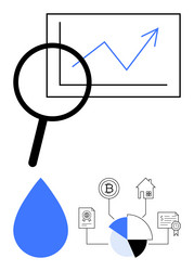 data analysis with magnifying glass growth chart vector image