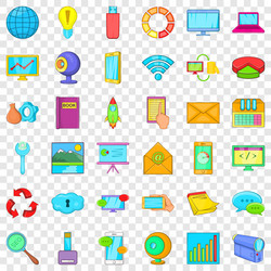 database network icons set cartoon style vector image